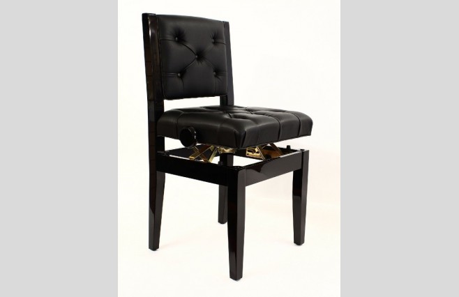 Steinhoven MFS602PE "Bolero" Polished Ebony Adjustable Piano Chair with Backrest - Image 2